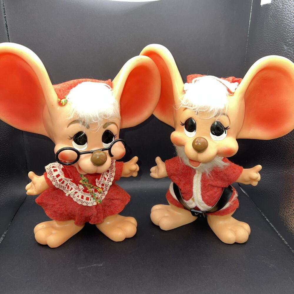 VTG Mr. & Mrs. Santa MOUSE 10" Figurines Christmas Royalty Ind. 1970 Made In USA